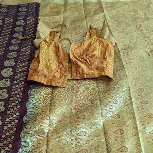 Beautiful silk sari with stone work and blouse in skirt included